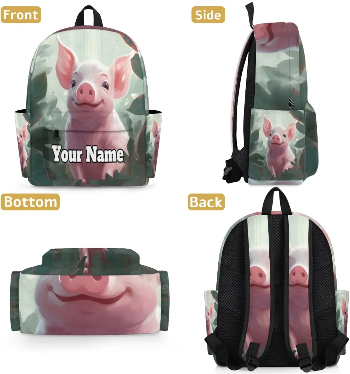 Personalized Cute Pig Preschool Toddler Backpack for Boys Girls Custom Kids Name Small Bookbags Kindergarten Elementary Backpack, Pig