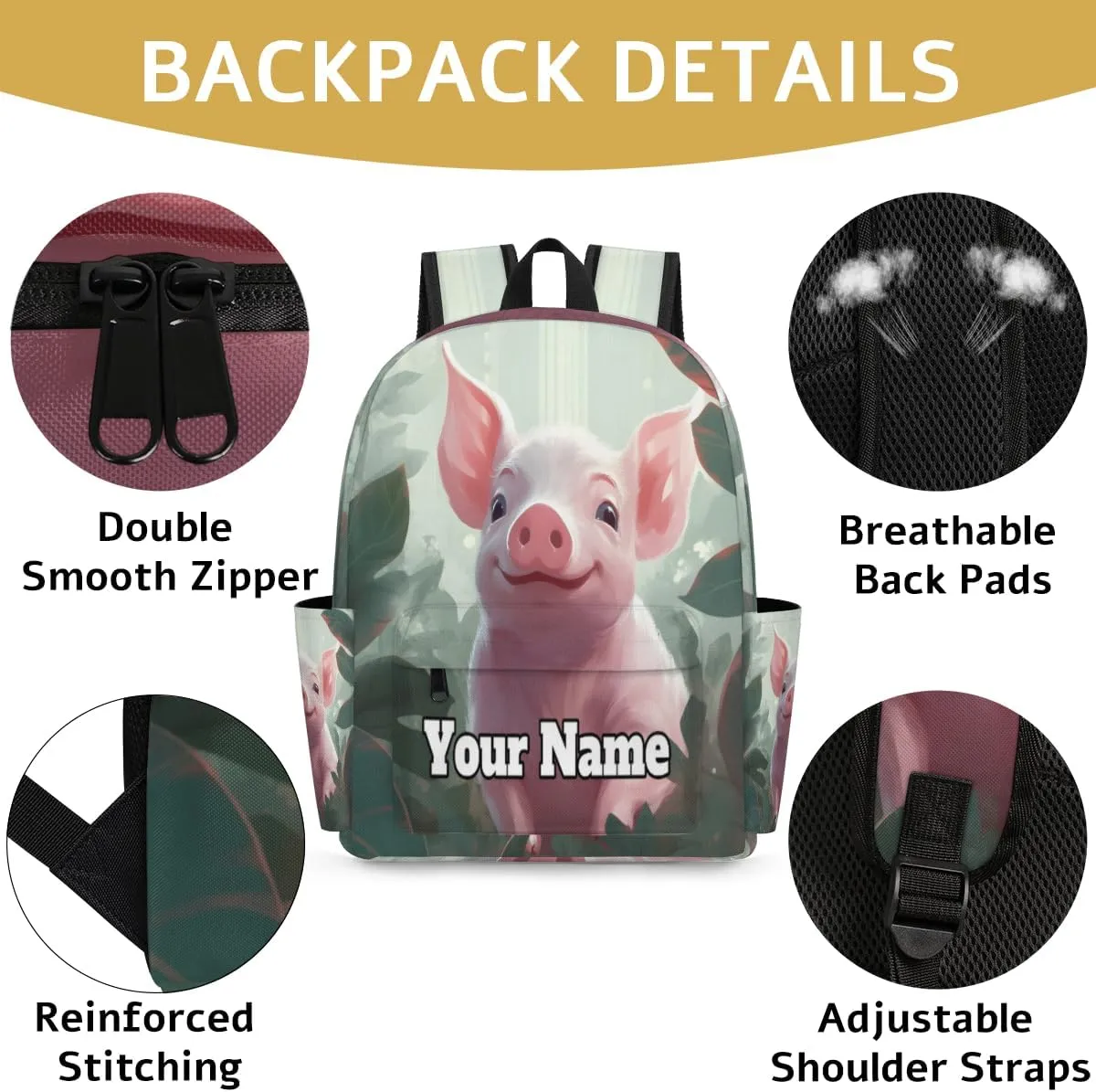 Personalized Cute Pig Preschool Toddler Backpack for Boys Girls Custom Kids Name Small Bookbags Kindergarten Elementary Backpack, Pig