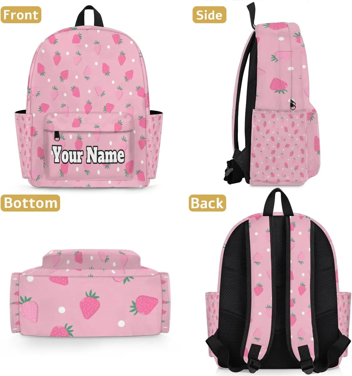 Personalized Cute Strawberry Preschool Toddler Backpack for Boys Girls Custom Kids Name Small Bookbags Kindergarten Elementary Backpack, Summer Fruit