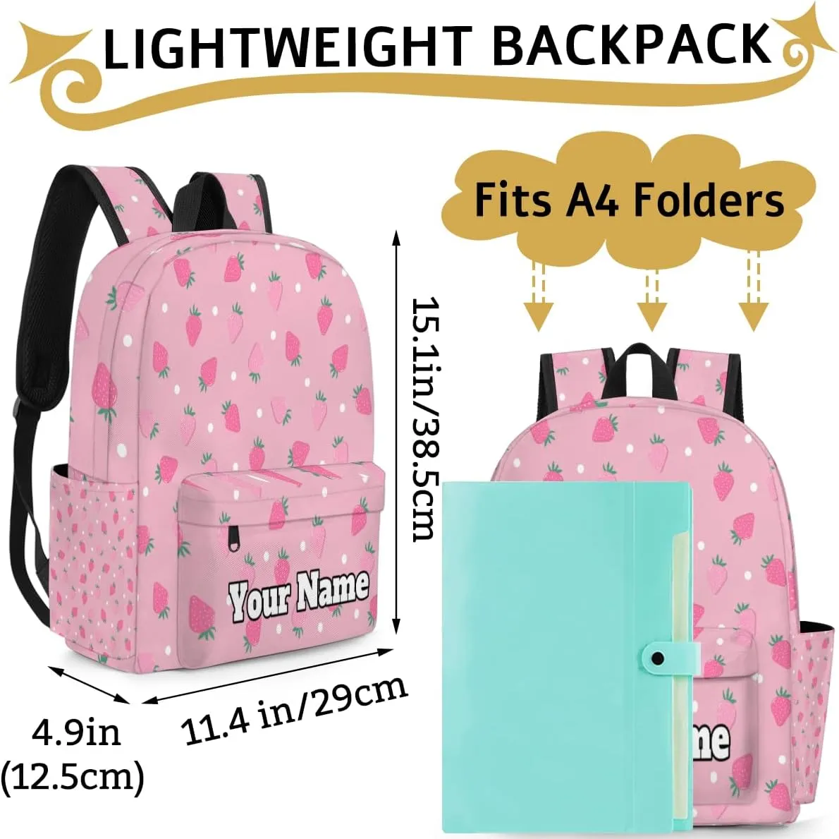 Personalized Cute Strawberry Preschool Toddler Backpack for Boys Girls Custom Kids Name Small Bookbags Kindergarten Elementary Backpack, Summer Fruit