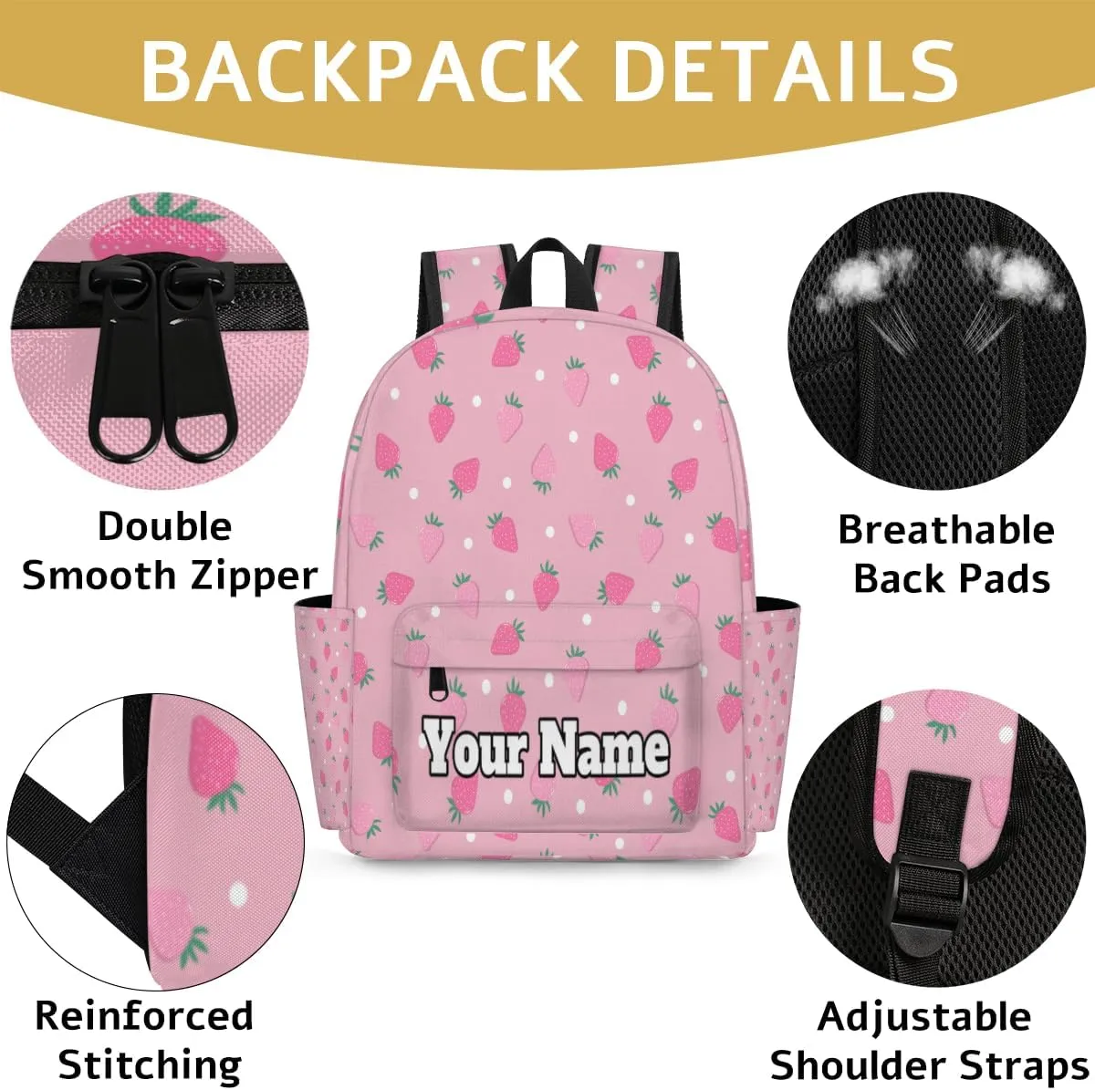 Personalized Cute Strawberry Preschool Toddler Backpack for Boys Girls Custom Kids Name Small Bookbags Kindergarten Elementary Backpack, Summer Fruit