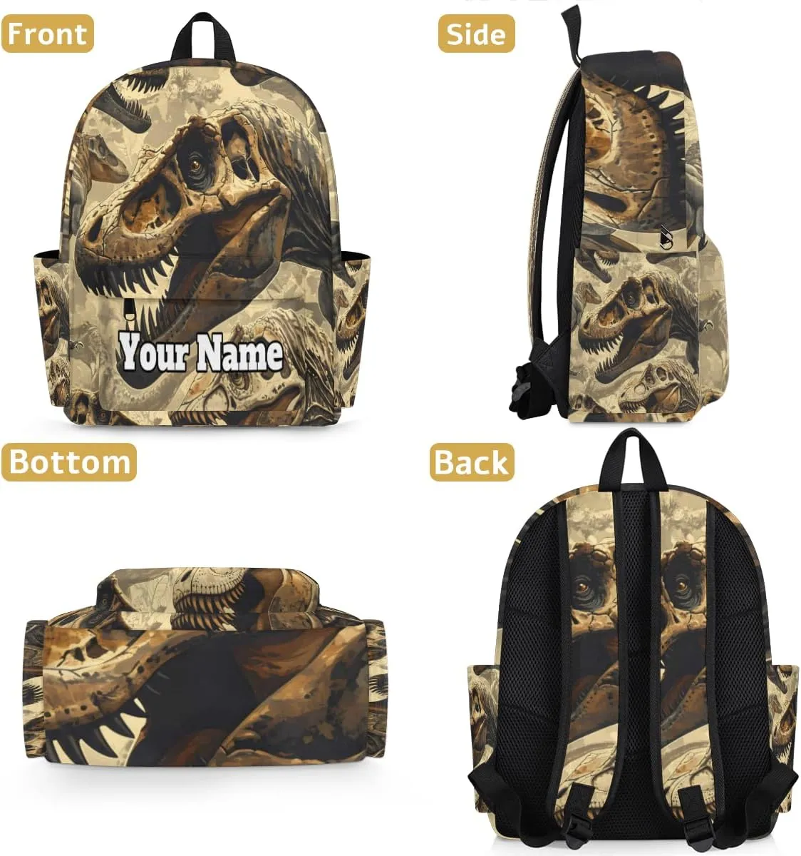 Personalized Dinosaur Skull Preschool Toddler Backpack for Boys Girls Custom Kids Name Small Bookbags Kindergarten Elementary Backpack, Animal Skull