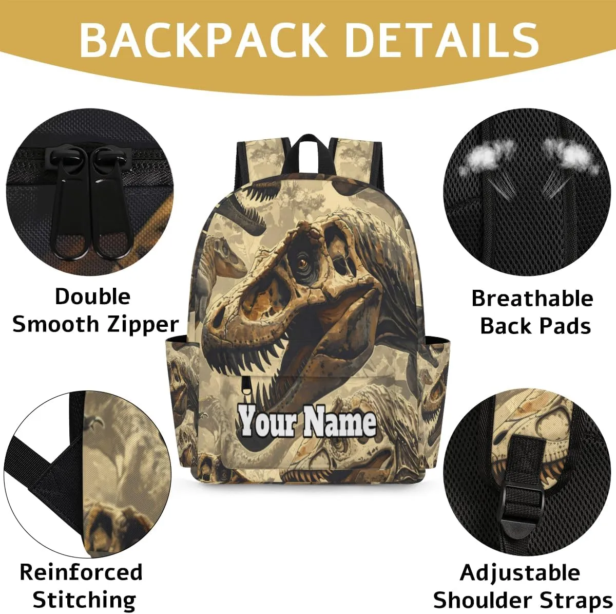 Personalized Dinosaur Skull Preschool Toddler Backpack for Boys Girls Custom Kids Name Small Bookbags Kindergarten Elementary Backpack, Animal Skull