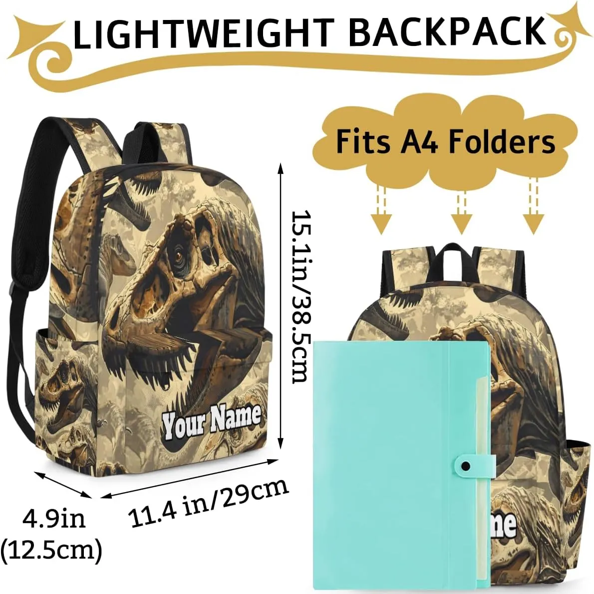 Personalized Dinosaur Skull Preschool Toddler Backpack for Boys Girls Custom Kids Name Small Bookbags Kindergarten Elementary Backpack, Animal Skull