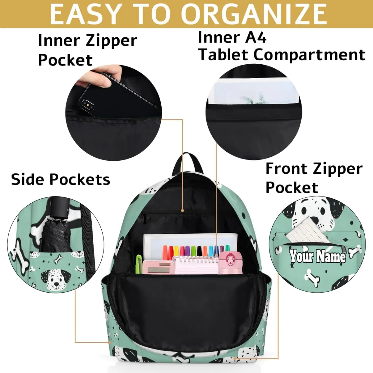 Personalized Dog Preschool Toddler Backpack for Boys Girls Custom Kids Name Small Bookbags Kindergarten Elementary Backpack, Paw Print Bones
