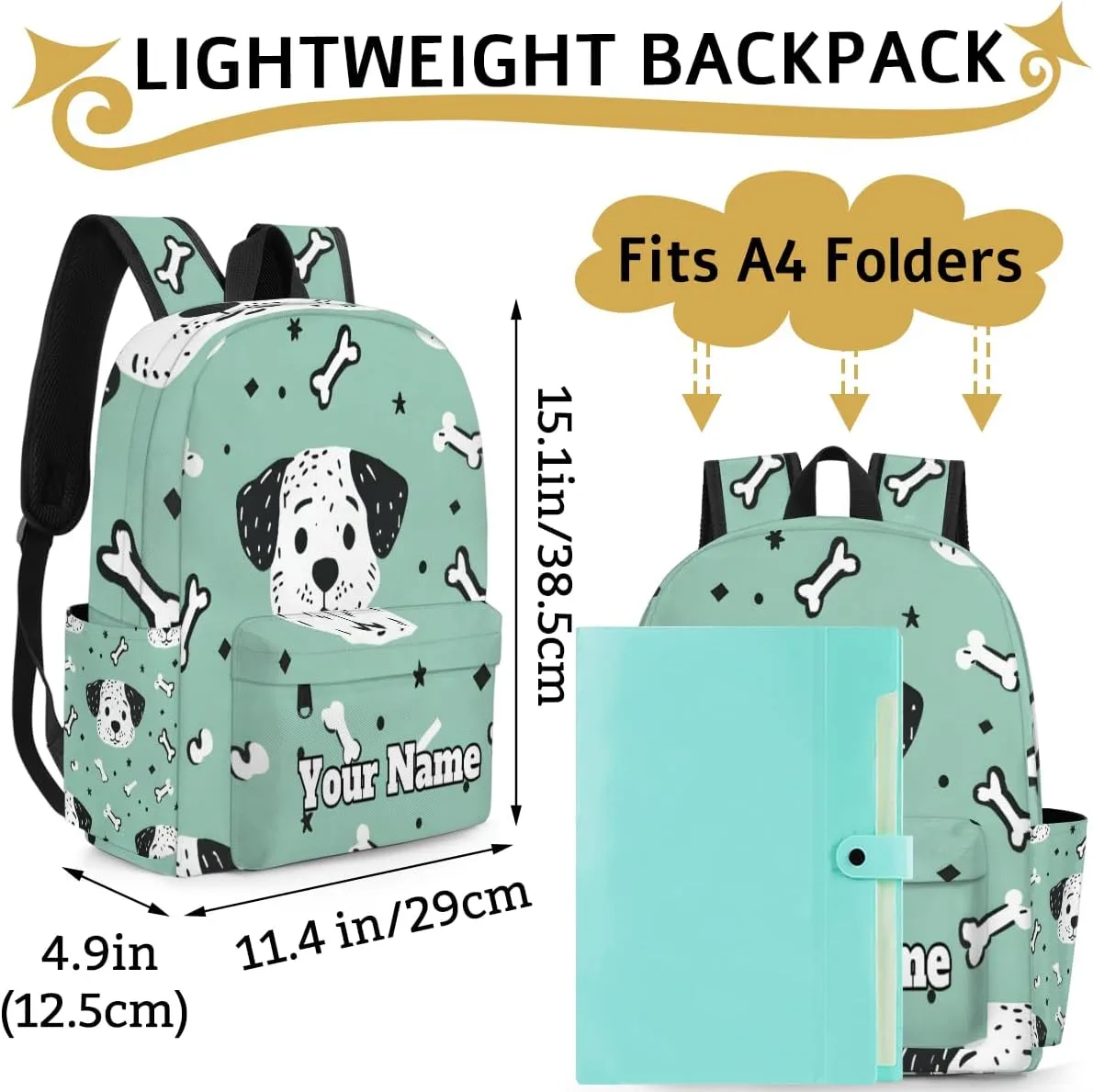 Personalized Dog Preschool Toddler Backpack for Boys Girls Custom Kids Name Small Bookbags Kindergarten Elementary Backpack, Paw Print Bones