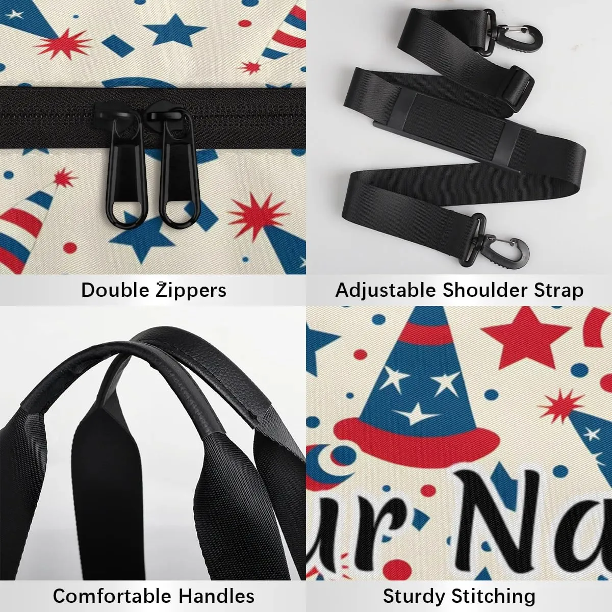 Personalized Duffel Bag for Women, Custom 4th of July Gym Bag for Sports, Waterproof Dance Bag with Name, Lightweight Carryon Gym Bag, Memorial Day Decor Stars