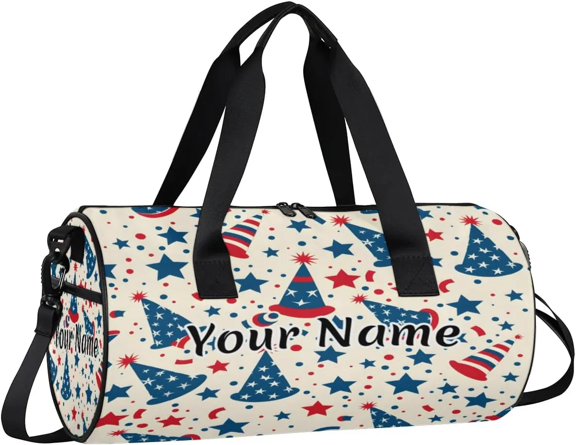 Personalized Duffel Bag for Women, Custom 4th of July Gym Bag for Sports, Waterproof Dance Bag with Name, Lightweight Carryon Gym Bag, Memorial Day Decor Stars