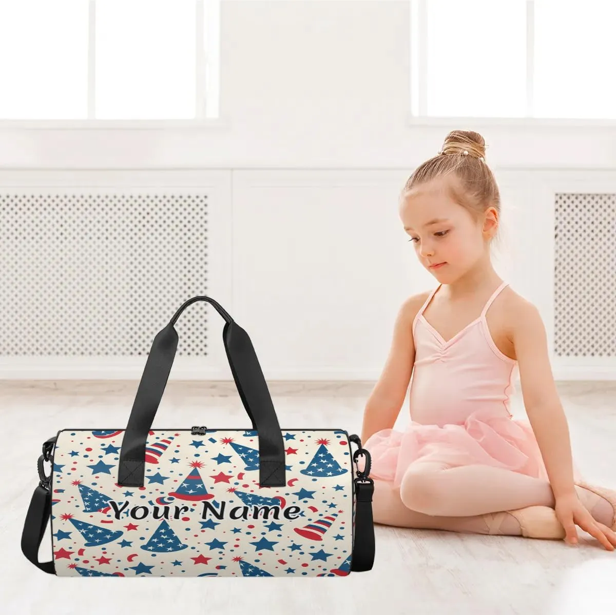 Personalized Duffel Bag for Women, Custom 4th of July Gym Bag for Sports, Waterproof Dance Bag with Name, Lightweight Carryon Gym Bag, Memorial Day Decor Stars