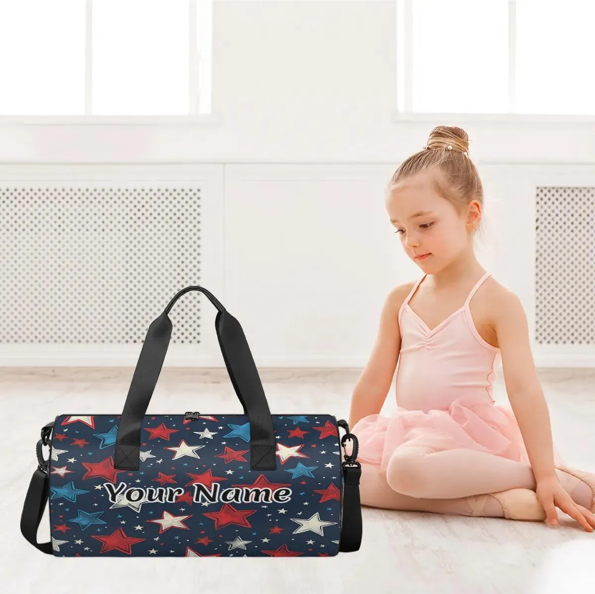 Personalized Duffel Bag for Women, Custom America Memorial Day Stars Gym Bag for Sports, Waterproof Dance Bag with Name, Lightweight Carryon Gym Bag, Independence Day