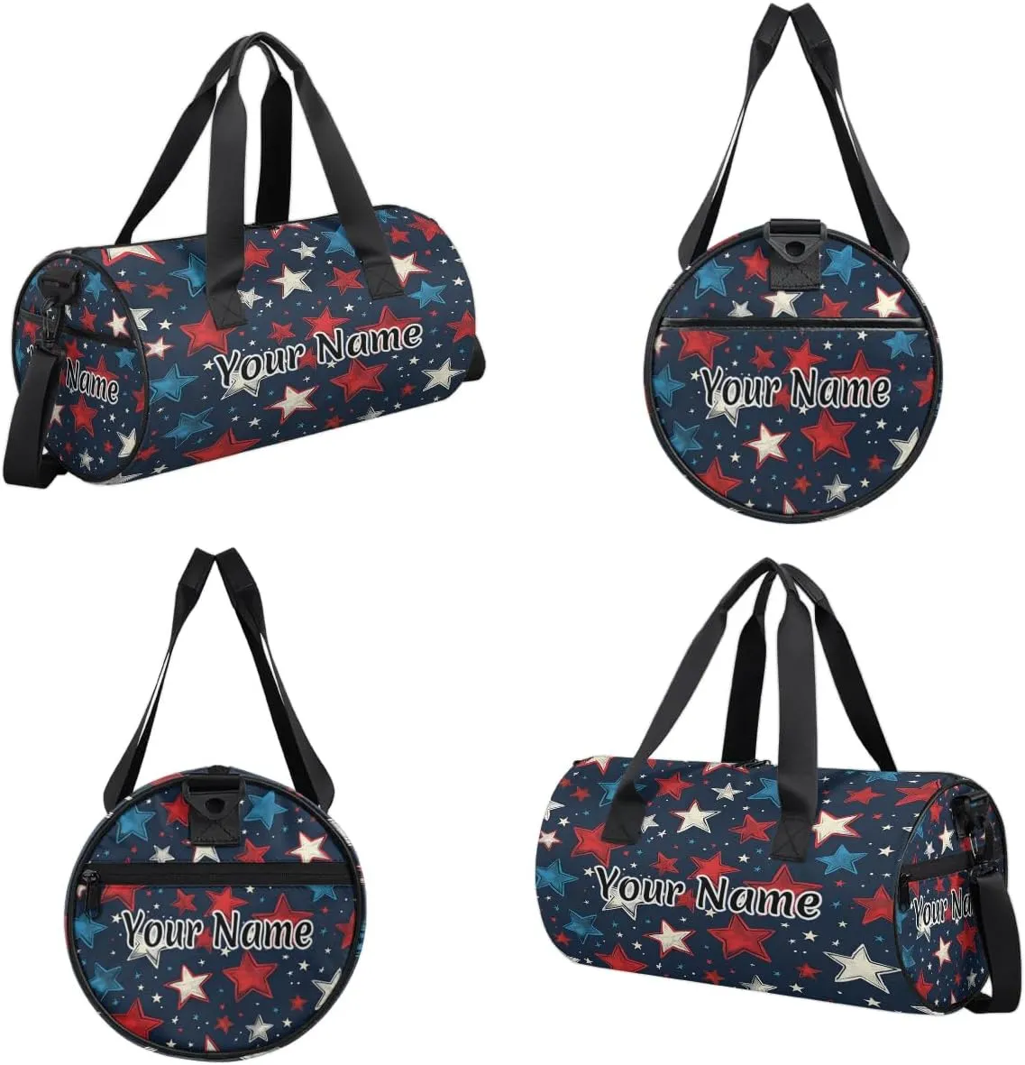 Personalized Duffel Bag for Women, Custom America Memorial Day Stars Gym Bag for Sports, Waterproof Dance Bag with Name, Lightweight Carryon Gym Bag, Independence Day