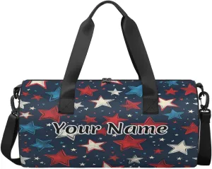 Personalized Duffel Bag for Women, Custom America Memorial Day Stars Gym Bag for Sports, Waterproof Dance Bag with Name, Lightweight Carryon Gym Bag, Independence Day