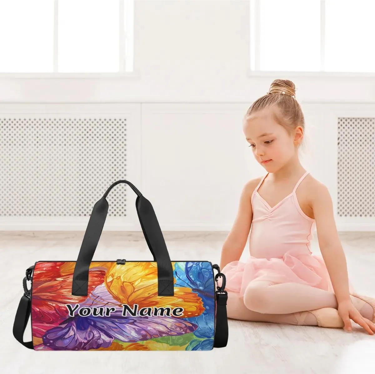 Personalized Duffel Bag for Women, Custom Butterflies Gym Bag for Sports, Waterproof Dance Bag with Name, Lightweight Carryon Gym Bag, Colorful Butterfly