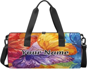 Personalized Duffel Bag for Women, Custom Butterflies Gym Bag for Sports, Waterproof Dance Bag with Name, Lightweight Carryon Gym Bag, Colorful Butterfly