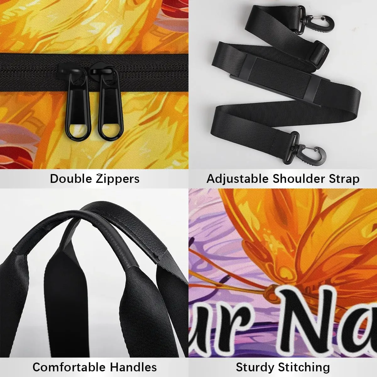 Personalized Duffel Bag for Women, Custom Butterflies Gym Bag for Sports, Waterproof Dance Bag with Name, Lightweight Carryon Gym Bag, Colorful Butterfly