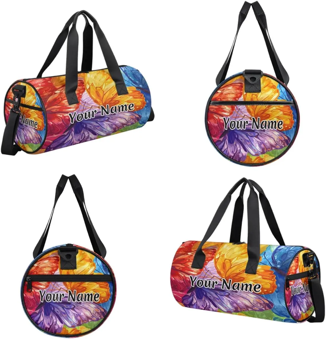 Personalized Duffel Bag for Women, Custom Butterflies Gym Bag for Sports, Waterproof Dance Bag with Name, Lightweight Carryon Gym Bag, Colorful Butterfly