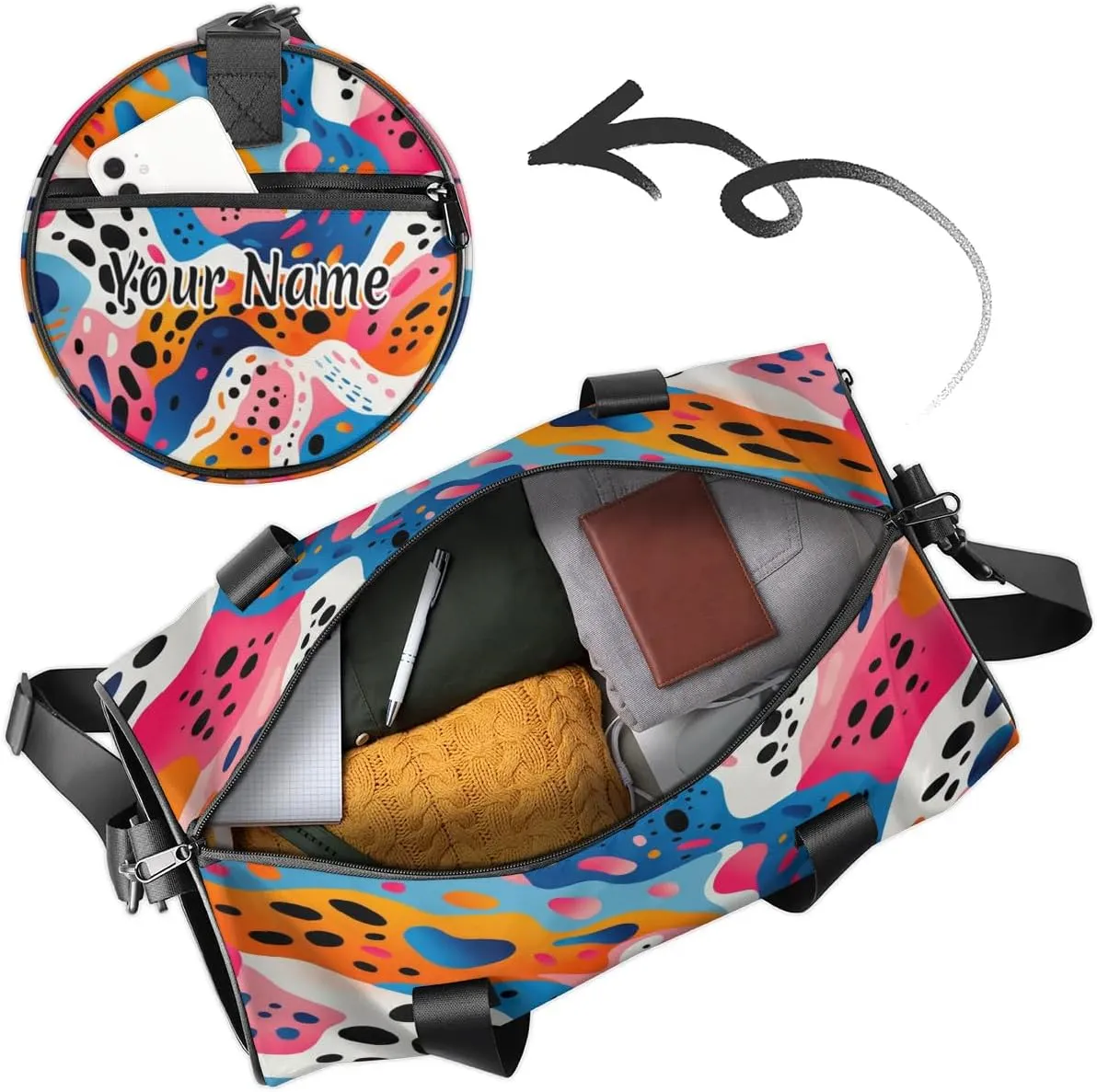 Personalized Duffel Bag for Women, Custom Colorful Abstract Gym Bag for Sports, Waterproof Dance Bag with Name, Lightweight Carryon Gym Bag, Modern Art Graffiti Pattern