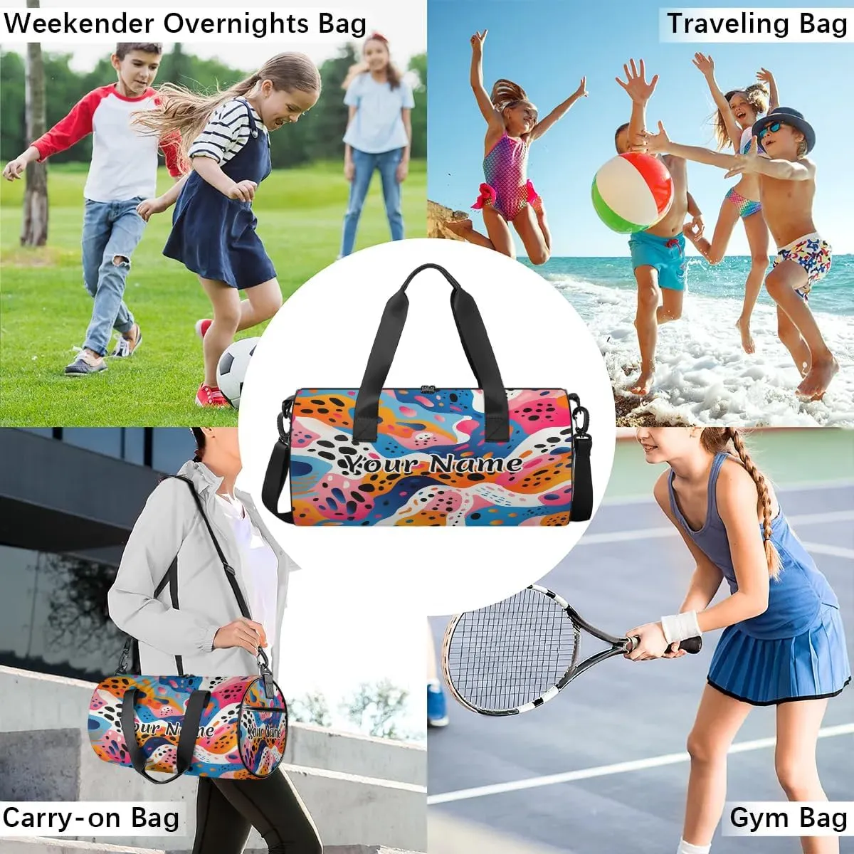 Personalized Duffel Bag for Women, Custom Colorful Abstract Gym Bag for Sports, Waterproof Dance Bag with Name, Lightweight Carryon Gym Bag, Modern Art Graffiti Pattern