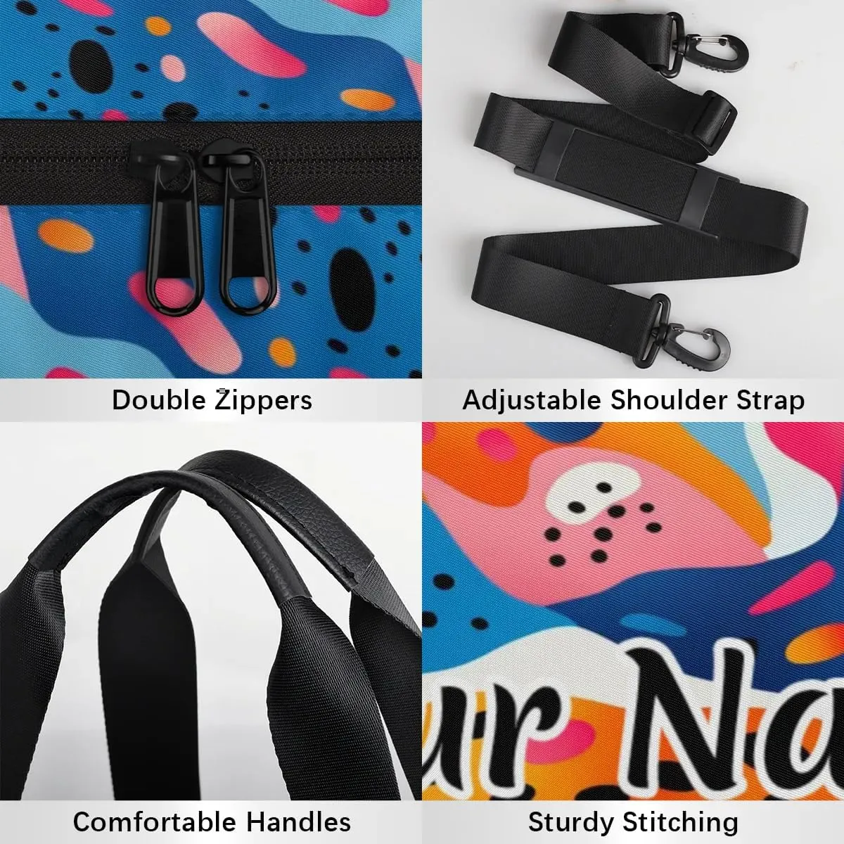 Personalized Duffel Bag for Women, Custom Colorful Abstract Gym Bag for Sports, Waterproof Dance Bag with Name, Lightweight Carryon Gym Bag, Modern Art Graffiti Pattern