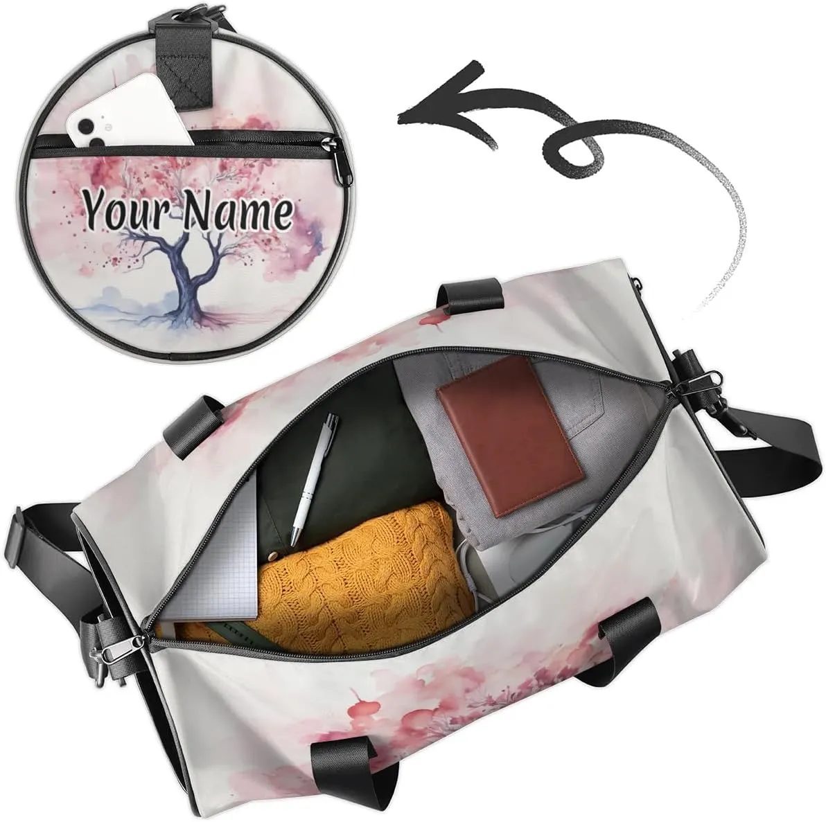 Personalized Duffel Bag for Women, Custom Colorful Tree Gym Bag for Sports, Waterproof Dance Bag with Name, Lightweight Carryon Gym Bag, Abstract Summer Flowers Trees