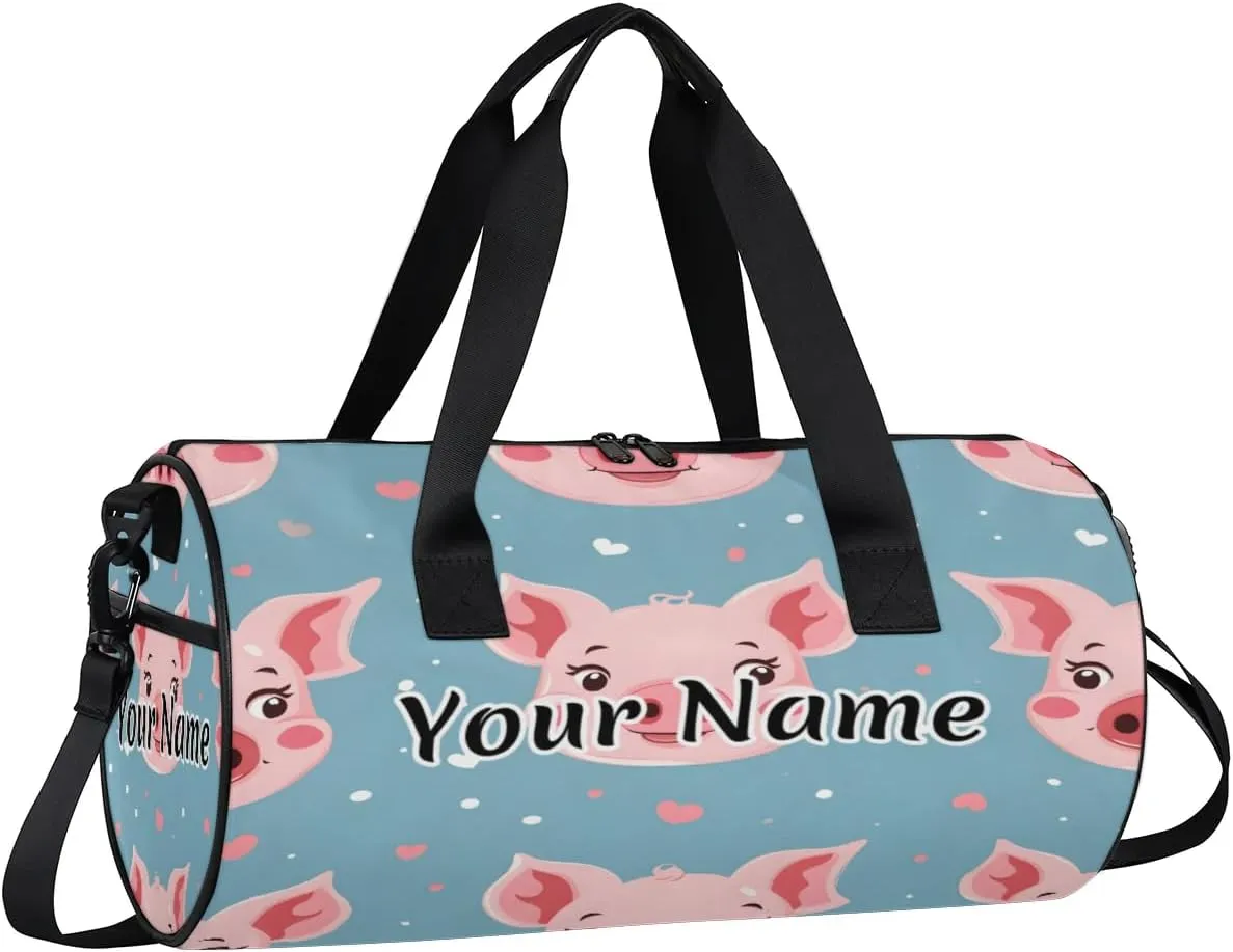 Personalized Duffel Bag for Women, Custom Cute Pig Gym Bag for Sports, Waterproof Dance Bag with Name, Lightweight Carryon Gym Bag, Cartoon Pig