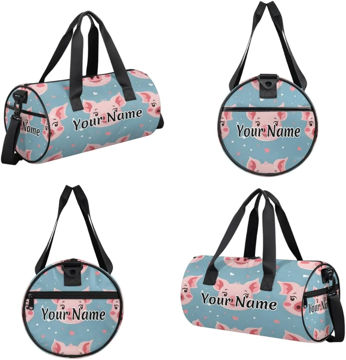 Personalized Duffel Bag for Women, Custom Cute Pig Gym Bag for Sports, Waterproof Dance Bag with Name, Lightweight Carryon Gym Bag, Cartoon Pig