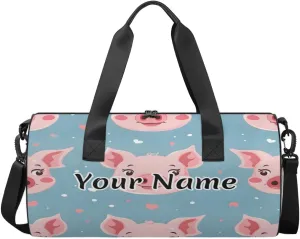 Personalized Duffel Bag for Women, Custom Cute Pig Gym Bag for Sports, Waterproof Dance Bag with Name, Lightweight Carryon Gym Bag, Cartoon Pig