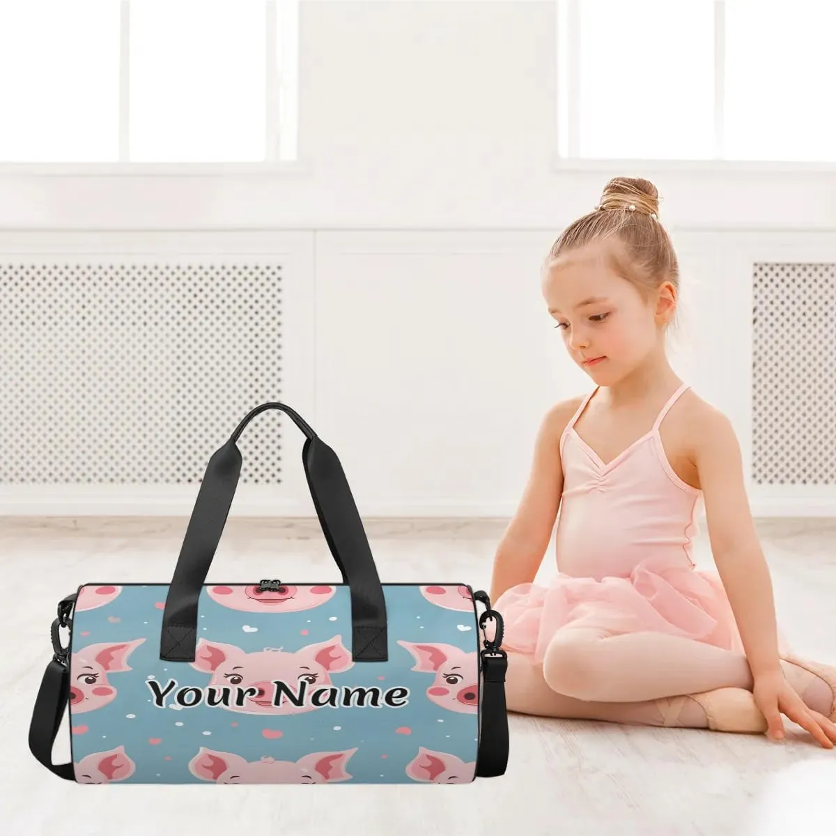 Personalized Duffel Bag for Women, Custom Cute Pig Gym Bag for Sports, Waterproof Dance Bag with Name, Lightweight Carryon Gym Bag, Cartoon Pig