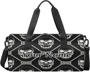 Personalized Duffel Bag for Women, Custom Gothic Skull Gym Bag for Sports, Waterproof Dance Bag with Name, Lightweight Carryon Gym Bag, Halloween Funny
