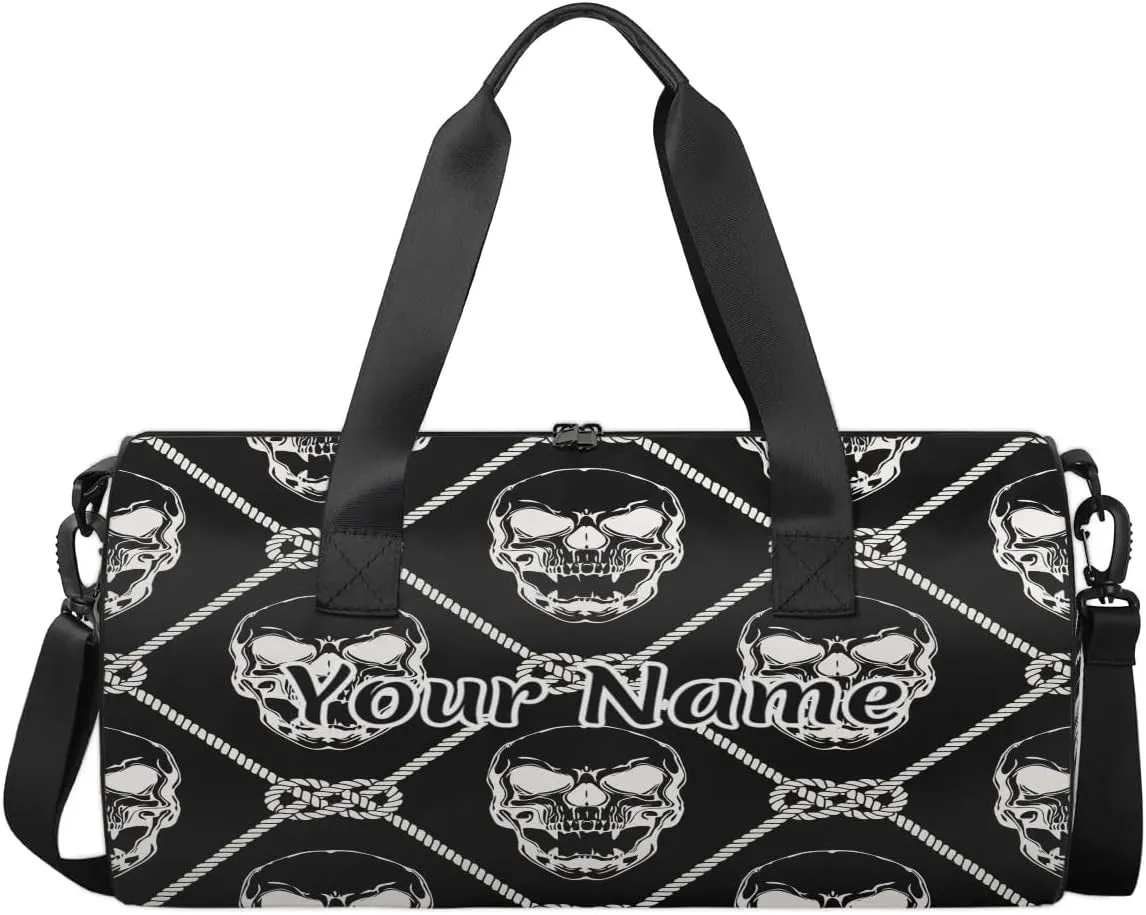 Personalized Duffel Bag for Women, Custom Gothic Skull Gym Bag for Sports, Waterproof Dance Bag with Name, Lightweight Carryon Gym Bag, Halloween Funny