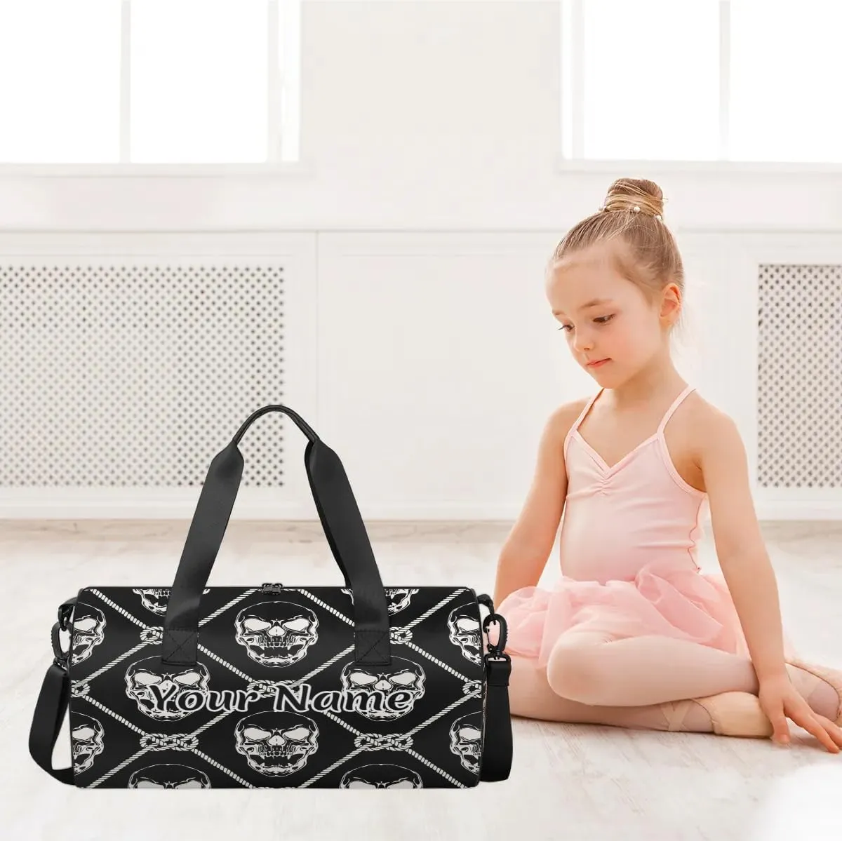Personalized Duffel Bag for Women, Custom Gothic Skull Gym Bag for Sports, Waterproof Dance Bag with Name, Lightweight Carryon Gym Bag, Halloween Funny