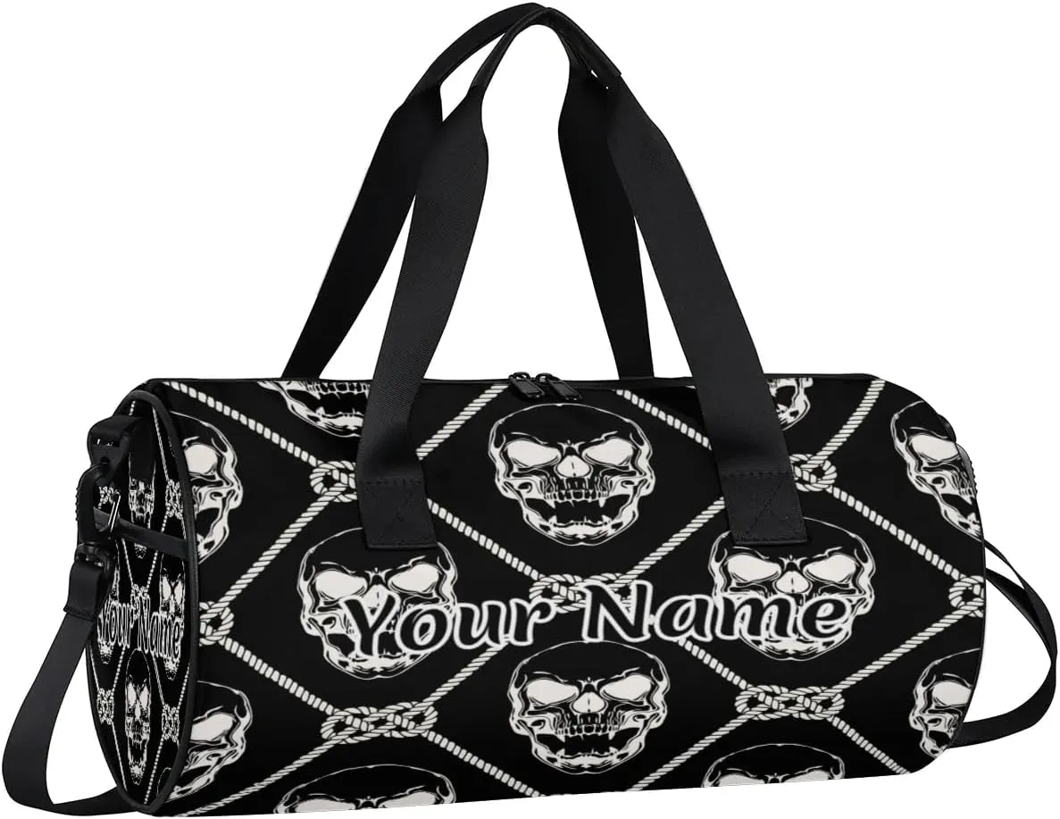 Personalized Duffel Bag for Women, Custom Gothic Skull Gym Bag for Sports, Waterproof Dance Bag with Name, Lightweight Carryon Gym Bag, Halloween Funny