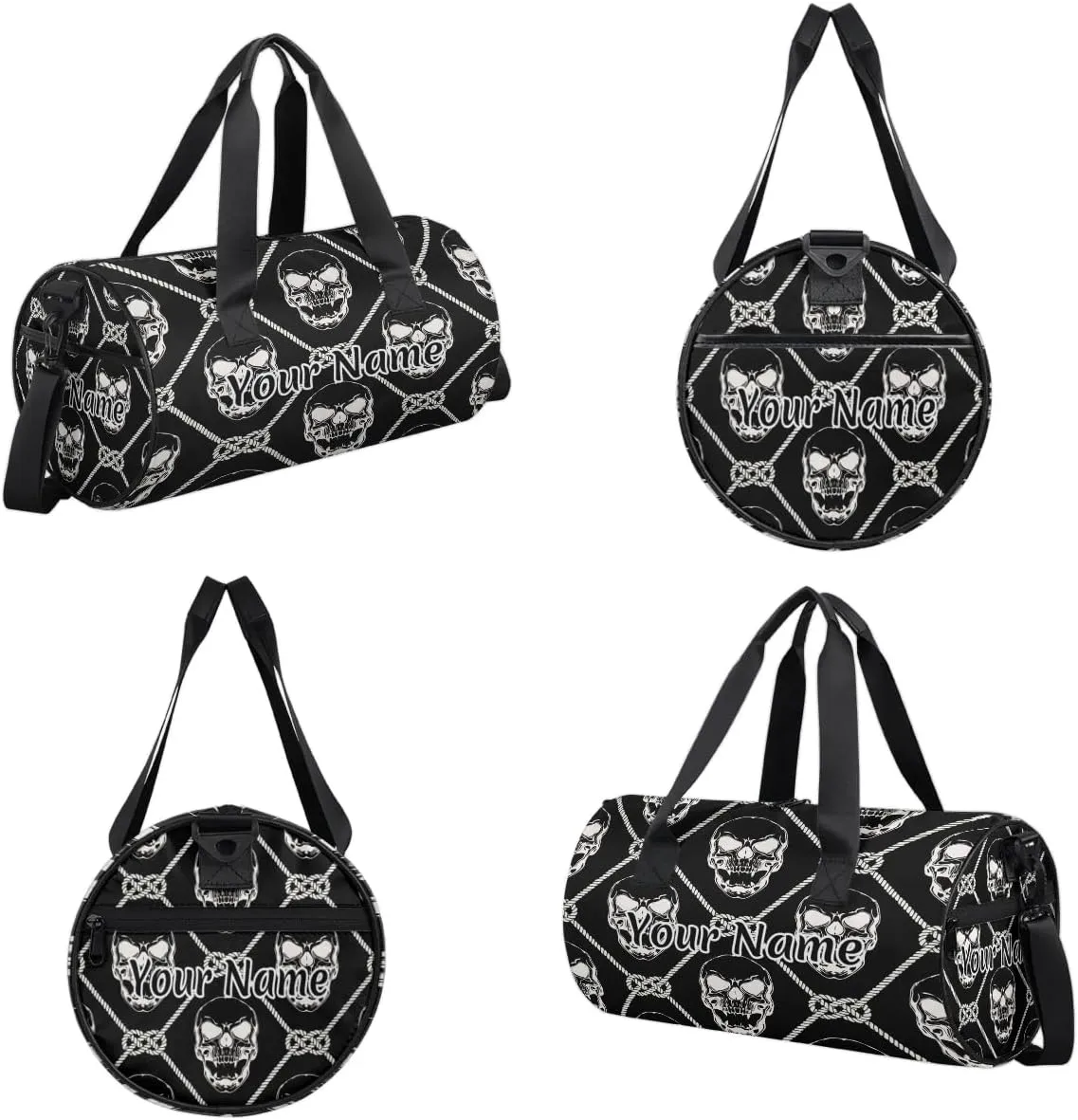 Personalized Duffel Bag for Women, Custom Gothic Skull Gym Bag for Sports, Waterproof Dance Bag with Name, Lightweight Carryon Gym Bag, Halloween Funny