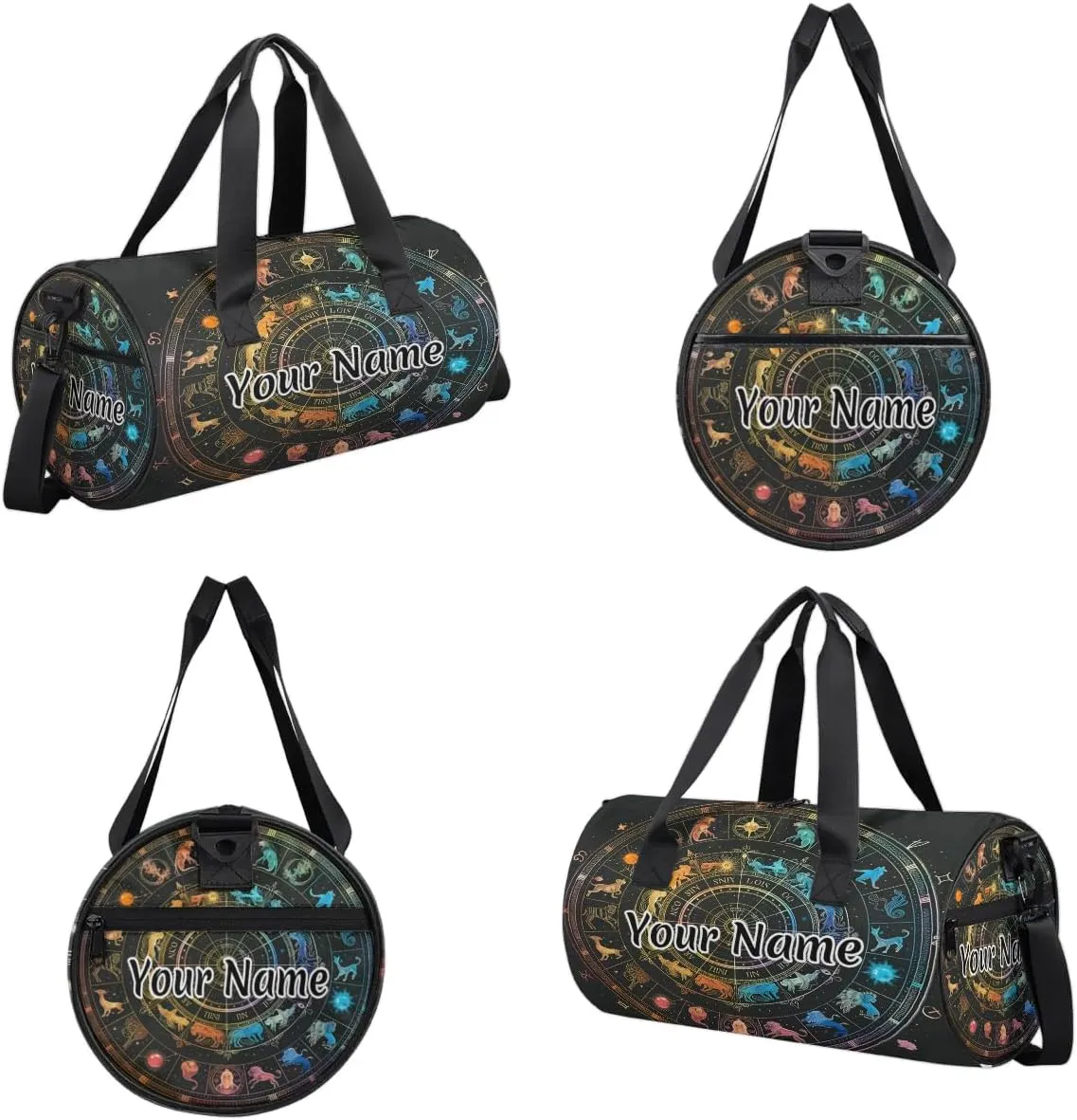 Personalized Duffel Bag for Women, Custom Horoscopes Circle Signs Gym Bag for Sports, Waterproof Dance Bag with Name, Lightweight Carryon Gym Bag, Zodiac Wheel
