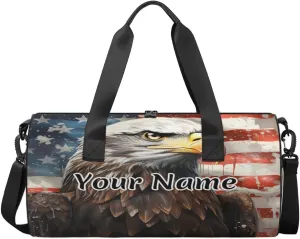 Personalized Duffel Bag for Women, Custom Memorial Day Gym Bag for Sports, Waterproof Dance Bag with Name, Lightweight Carryon Gym Bag, Eagles American Flag