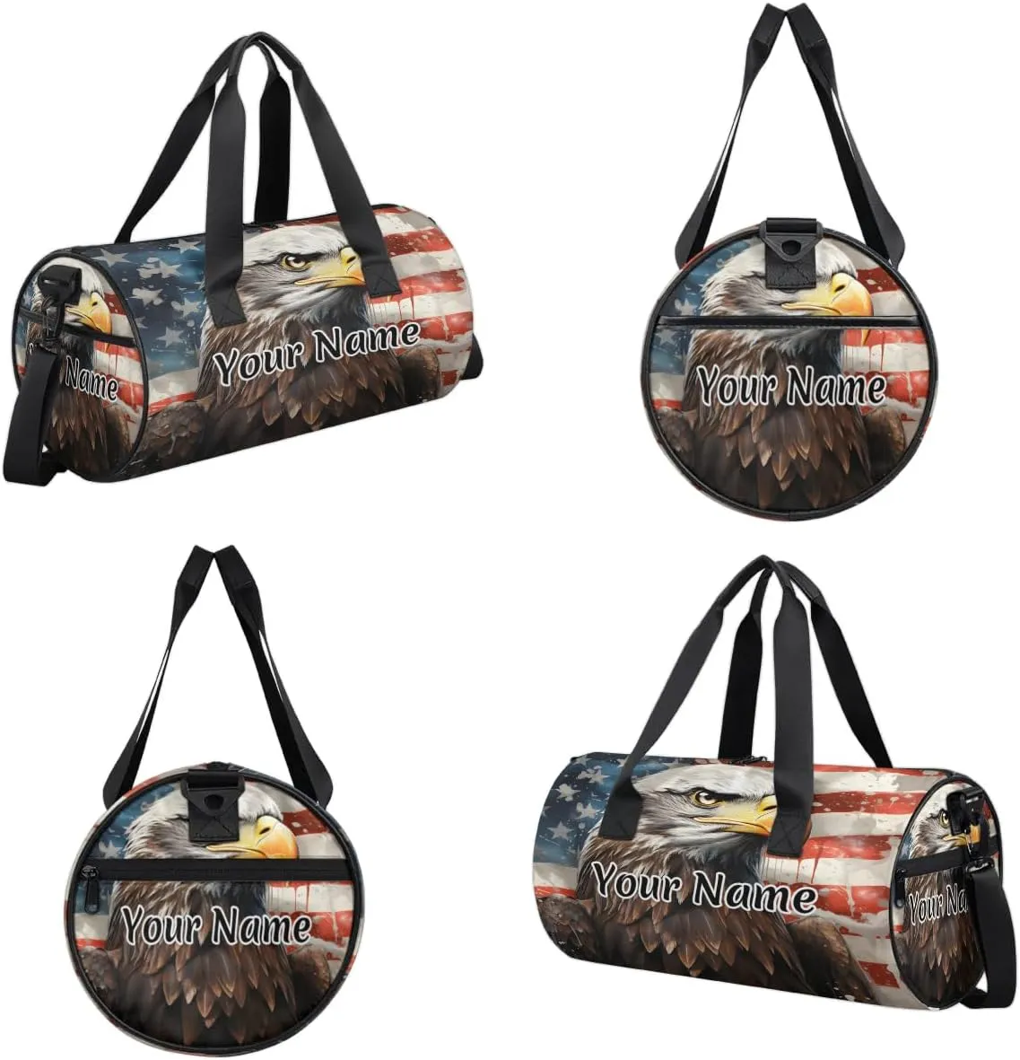 Personalized Duffel Bag for Women, Custom Memorial Day Gym Bag for Sports, Waterproof Dance Bag with Name, Lightweight Carryon Gym Bag, Eagles American Flag