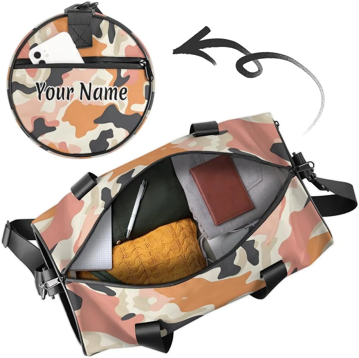 Personalized Duffel Bag for Women, Custom Milk Cow Skin Print Gym Bag for Sports, Waterproof Dance Bag with Name, Lightweight Carryon Gym Bag, Animal Skin