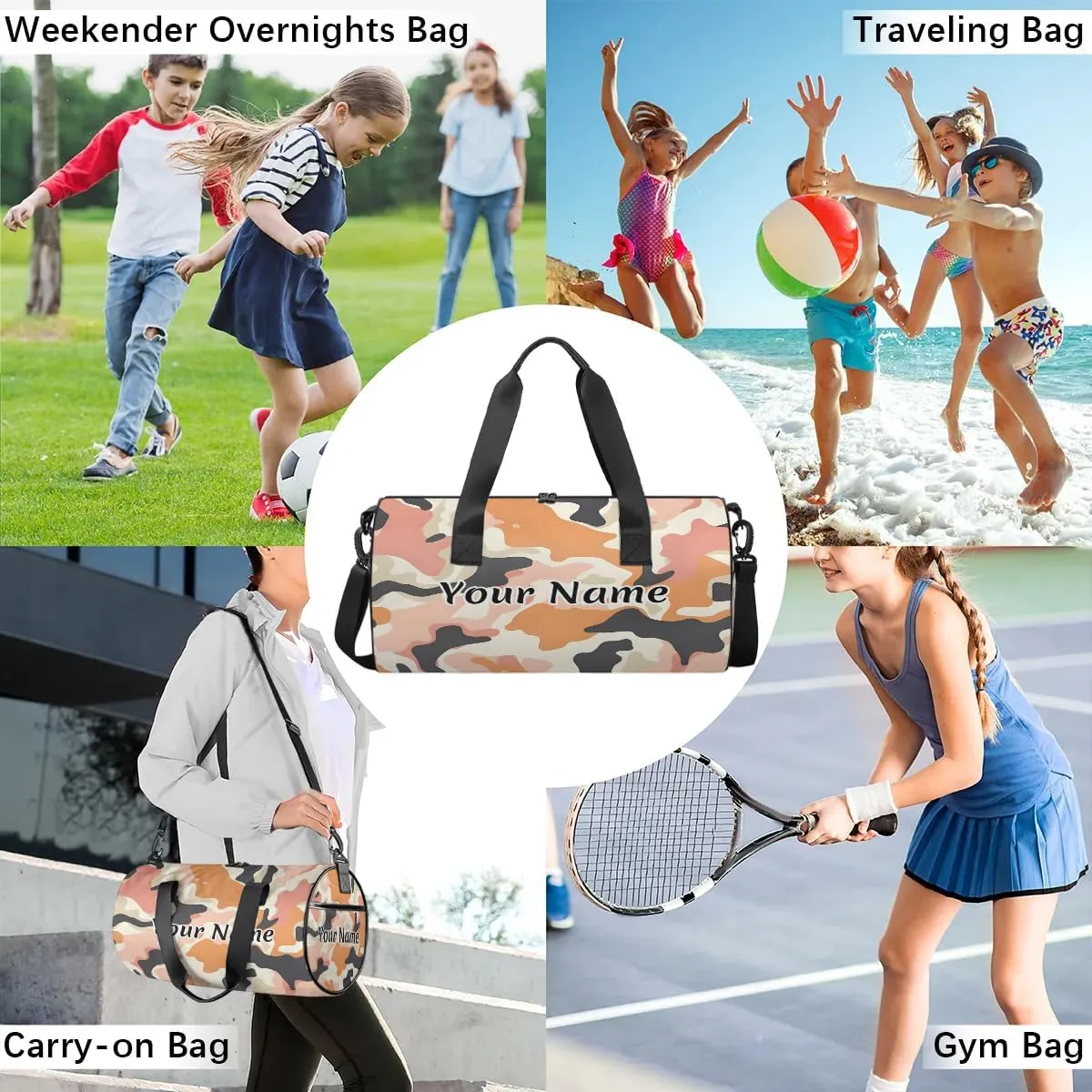 Personalized Duffel Bag for Women, Custom Milk Cow Skin Print Gym Bag for Sports, Waterproof Dance Bag with Name, Lightweight Carryon Gym Bag, Animal Skin