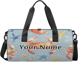 Personalized Duffel Bag for Women, Custom Ocean Crab Gym Bag for Sports, Waterproof Dance Bag with Name, Lightweight Carryon Gym Bag, Nautical Colorful Sea Life Crab