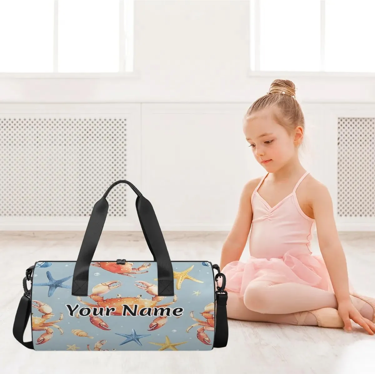 Personalized Duffel Bag for Women, Custom Ocean Crab Gym Bag for Sports, Waterproof Dance Bag with Name, Lightweight Carryon Gym Bag, Nautical Colorful Sea Life Crab
