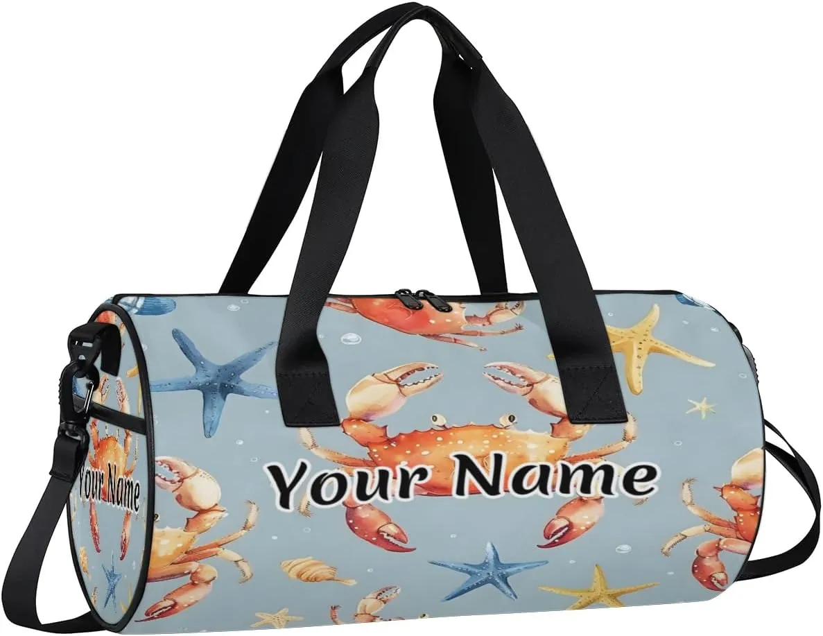 Personalized Duffel Bag for Women, Custom Ocean Crab Gym Bag for Sports, Waterproof Dance Bag with Name, Lightweight Carryon Gym Bag, Nautical Colorful Sea Life Crab