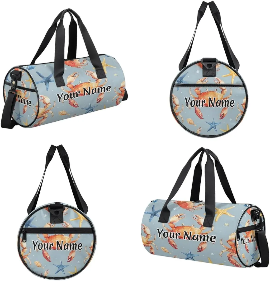 Personalized Duffel Bag for Women, Custom Ocean Crab Gym Bag for Sports, Waterproof Dance Bag with Name, Lightweight Carryon Gym Bag, Nautical Colorful Sea Life Crab