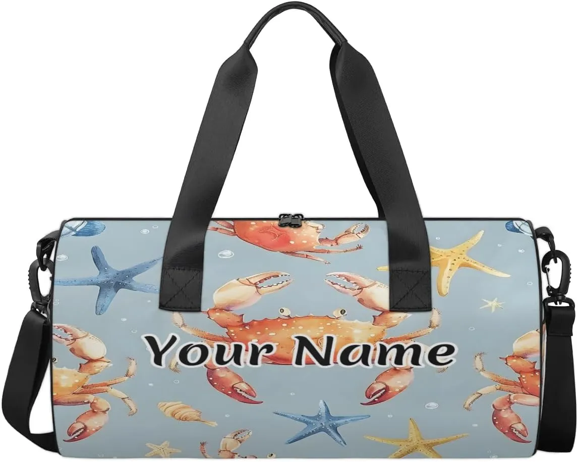 Personalized Duffel Bag for Women, Custom Ocean Crab Gym Bag for Sports, Waterproof Dance Bag with Name, Lightweight Carryon Gym Bag, Nautical Colorful Sea Life Crab
