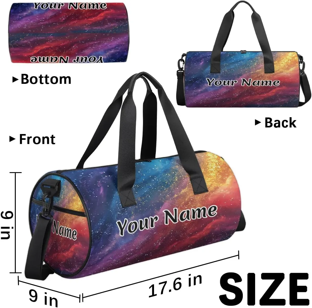 Personalized Duffel Bag for Women, Custom Rainbow Glitter Gym Bag for Sports, Waterproof Dance Bag with Name, Lightweight Carryon Gym Bag, Rainbow