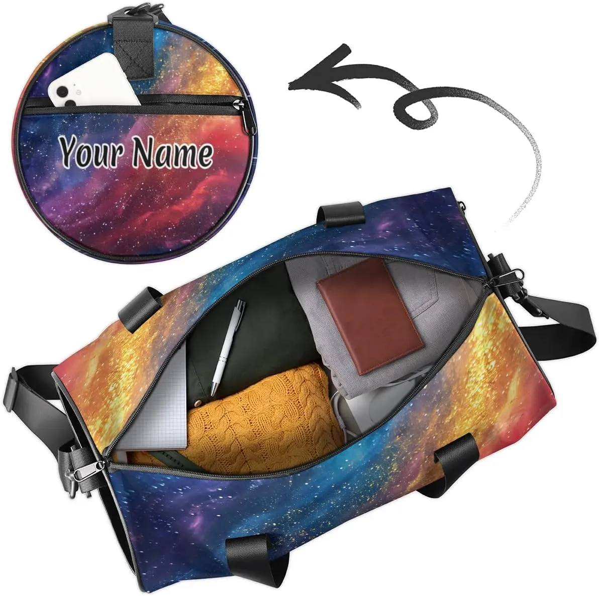 Personalized Duffel Bag for Women, Custom Rainbow Glitter Gym Bag for Sports, Waterproof Dance Bag with Name, Lightweight Carryon Gym Bag, Rainbow