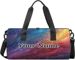 Personalized Duffel Bag for Women, Custom Rainbow Glitter Gym Bag for Sports, Waterproof Dance Bag with Name, Lightweight Carryon Gym Bag, Rainbow