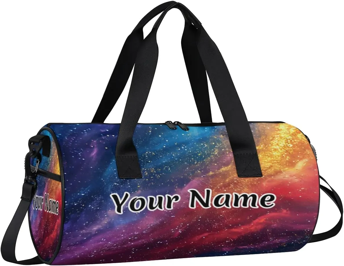 Personalized Duffel Bag for Women, Custom Rainbow Glitter Gym Bag for Sports, Waterproof Dance Bag with Name, Lightweight Carryon Gym Bag, Rainbow