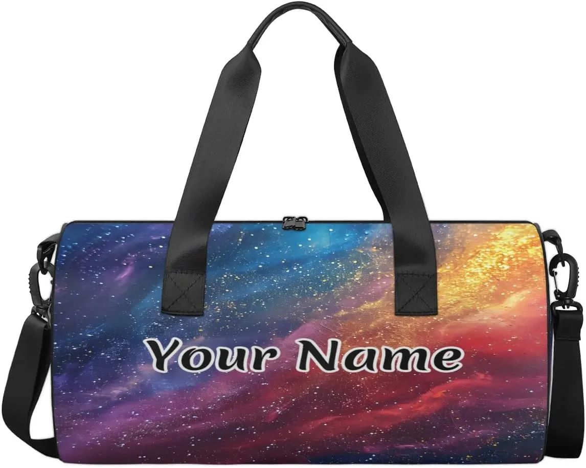 Personalized Duffel Bag for Women, Custom Rainbow Glitter Gym Bag for Sports, Waterproof Dance Bag with Name, Lightweight Carryon Gym Bag, Rainbow