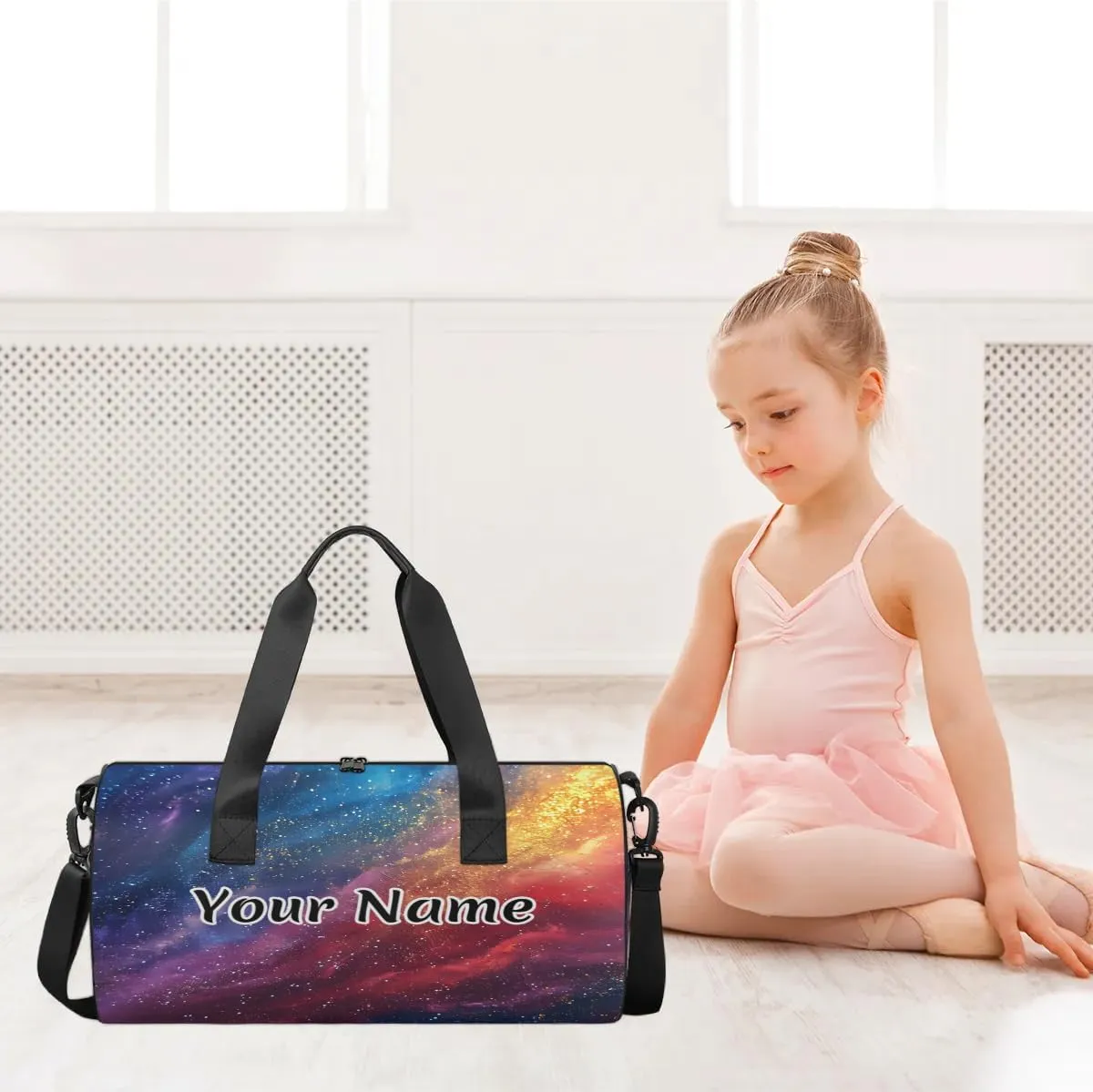 Personalized Duffel Bag for Women, Custom Rainbow Glitter Gym Bag for Sports, Waterproof Dance Bag with Name, Lightweight Carryon Gym Bag, Rainbow