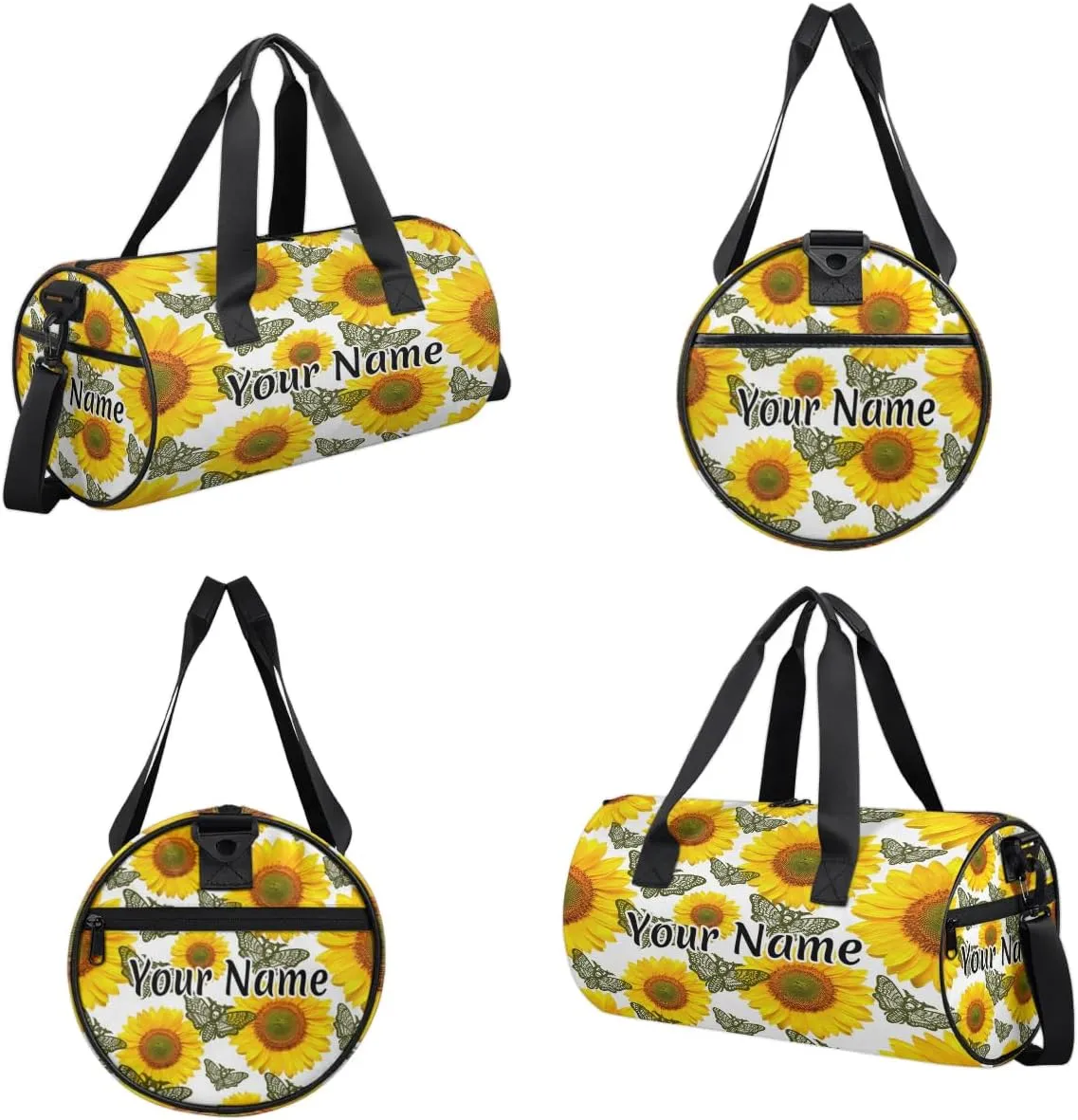 Personalized Duffel Bag for Women, Custom Skull Moth Gothic Gym Bag for Sports, Waterproof Dance Bag with Name, Lightweight Carryon Gym Bag, Sunflower